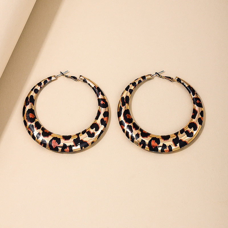 Wholesale 1 Pair of Stylish Trendy Hot Girl Style Exaggerated Geometric Hoop Leopard Print Earrings