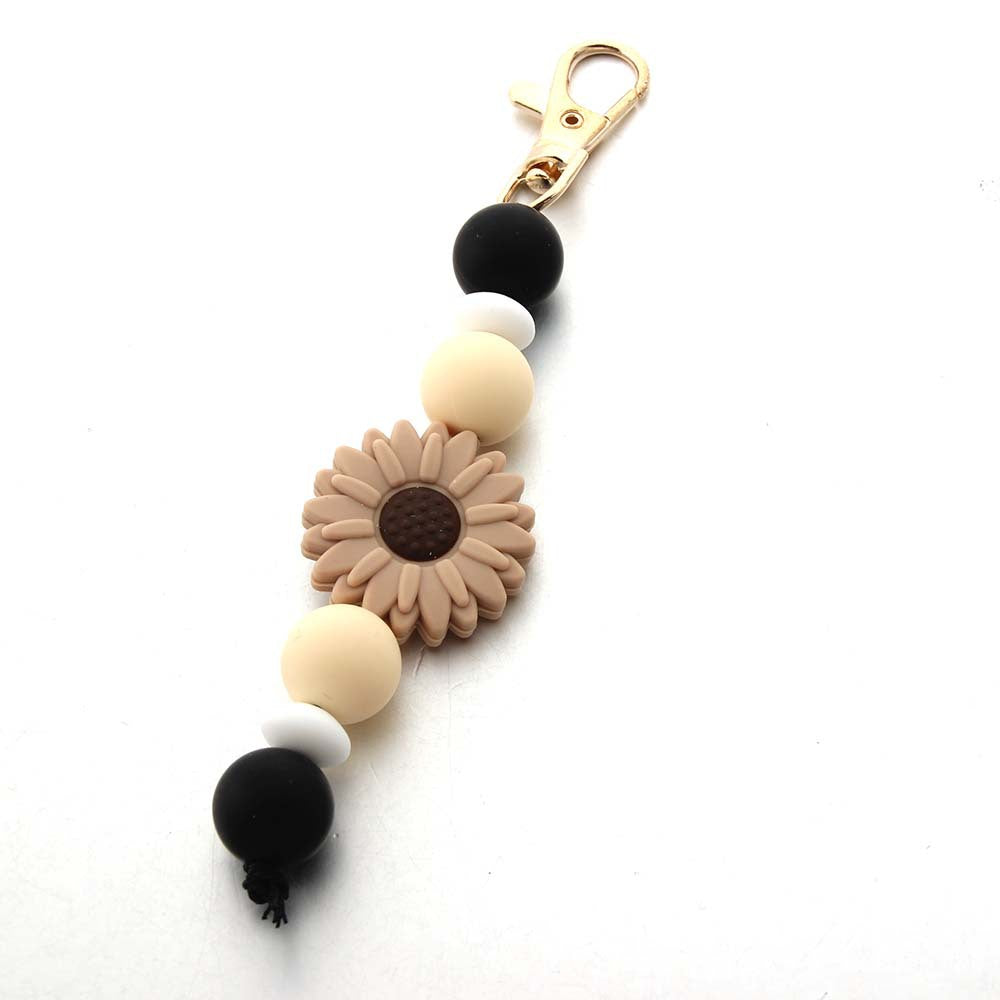 Wholesale Sunflower Tassel Silicone Bead Keychain