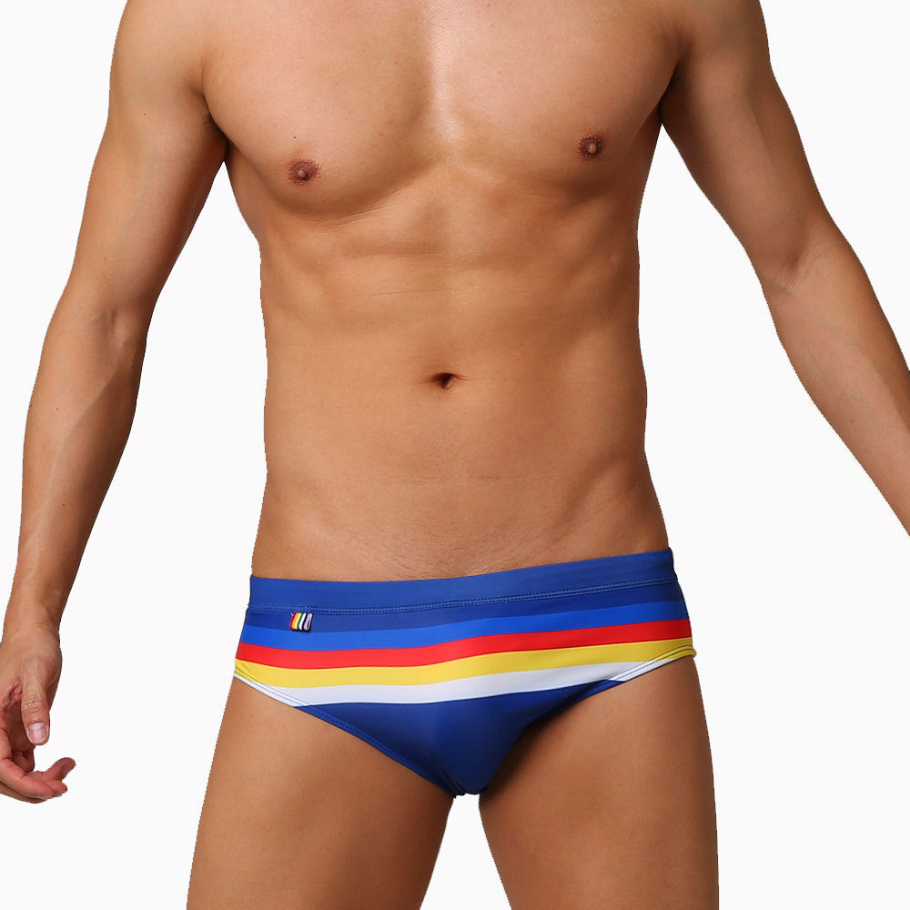 Wholesale Men's Color Striped Triangle Quick Dry Shorts Swimwear