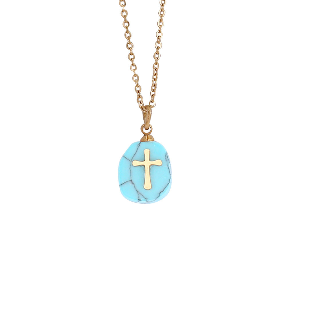 Wholesale natural stone cross necklace simple clavicle chain stainless steel necklace