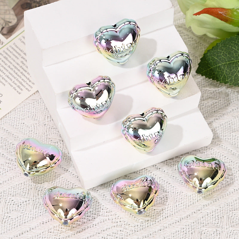 Wholesale  10pcs Electroplating Colorful  Heart Acrylic Beads