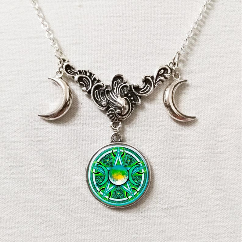 Wholesale  Triple Moon Goddess Crescent Crystal Glass Pendant Necklace Handmade Ladies Jewelry Gifts