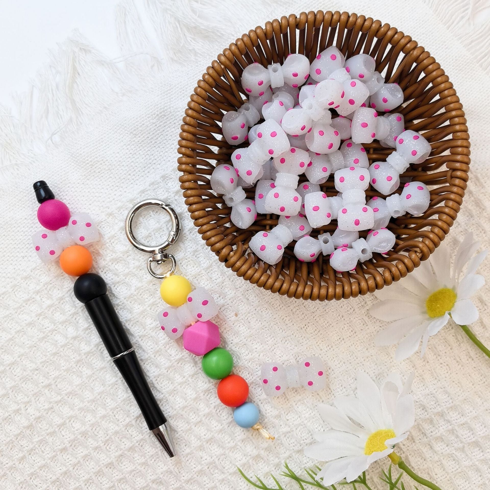 Wholesale 10pcs 3D Black Dot Red Dot Bow New Three-dimensional Silicone Cute Cartoon DYI Beads