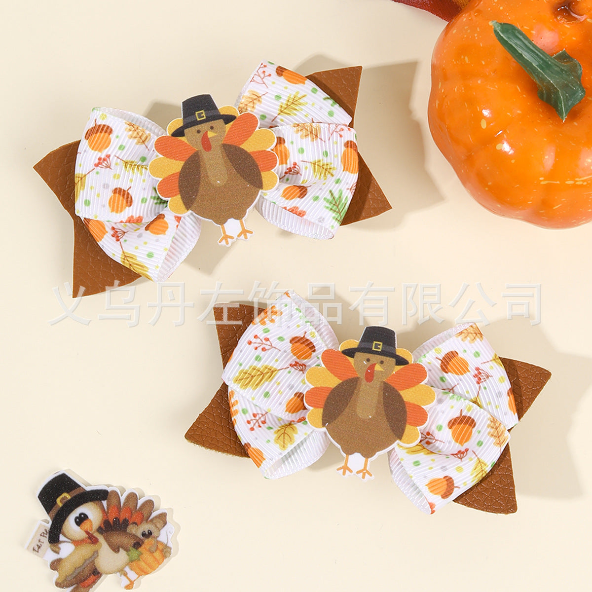 Wholesale 10pcs/pack Thanksgiving Children' s Bow Hairpin Point Small Turkey Accessories Headwear Rowan Ribbon