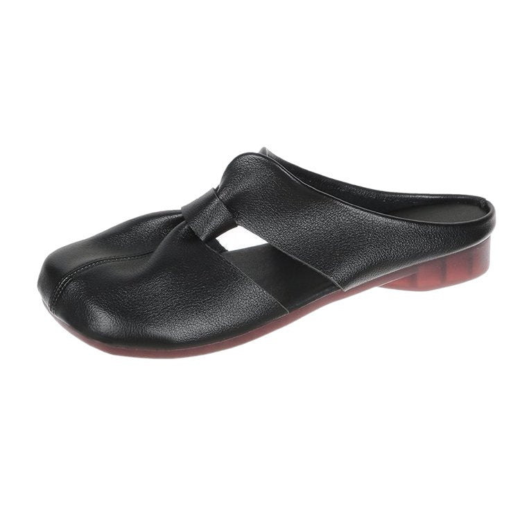 Wholesale women wear soft bottom baotou half slippers hollow pleated sandals