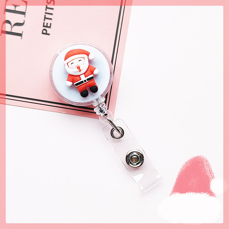 Wholesale 5pcs Cute Christmas Transparent Back Cartoon Creative Chest Badge Work Badge Student Rally Buckle Anti Loss Keychains