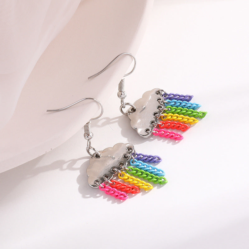 Wholesale Cloud Rainbow Tassel Alloy Earrings