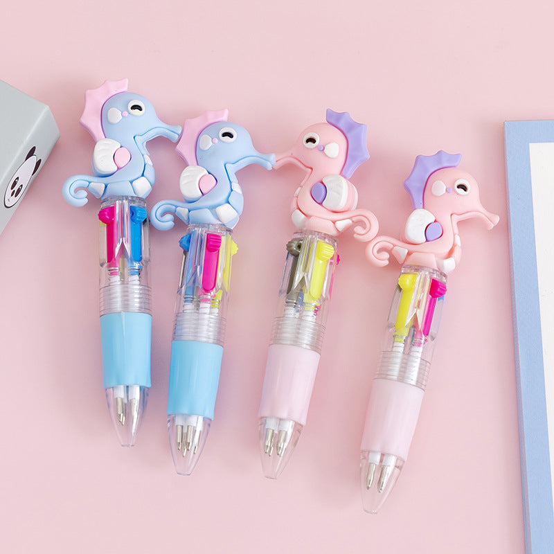 Wholesale Cartoon Cute Four Color Button Colored Plastic Ballpoint Pen