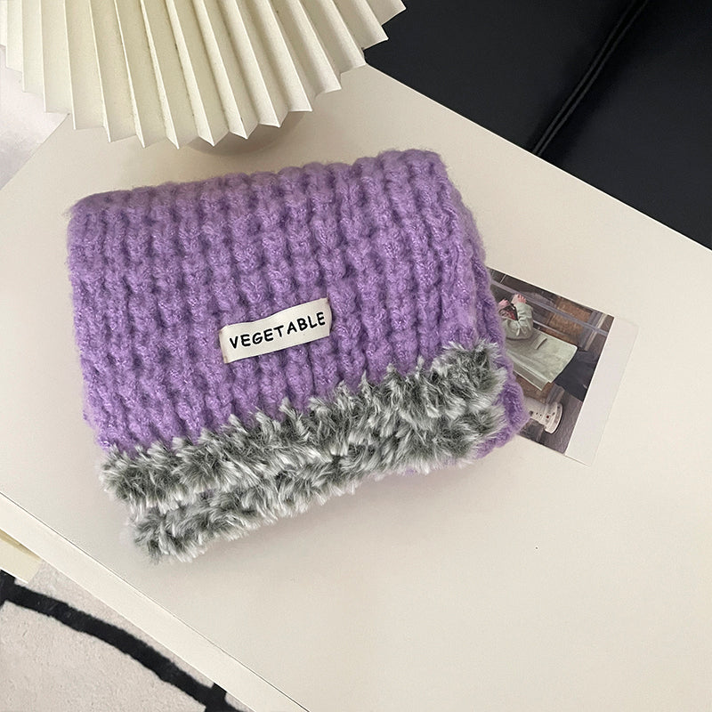 Wholesale Soft Thickened Pink Knitted Wool Scarf