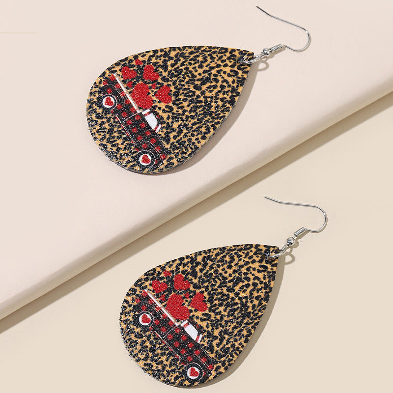 Wholesale Valentine's Day Vintage Leopard Leather Drop Earrings