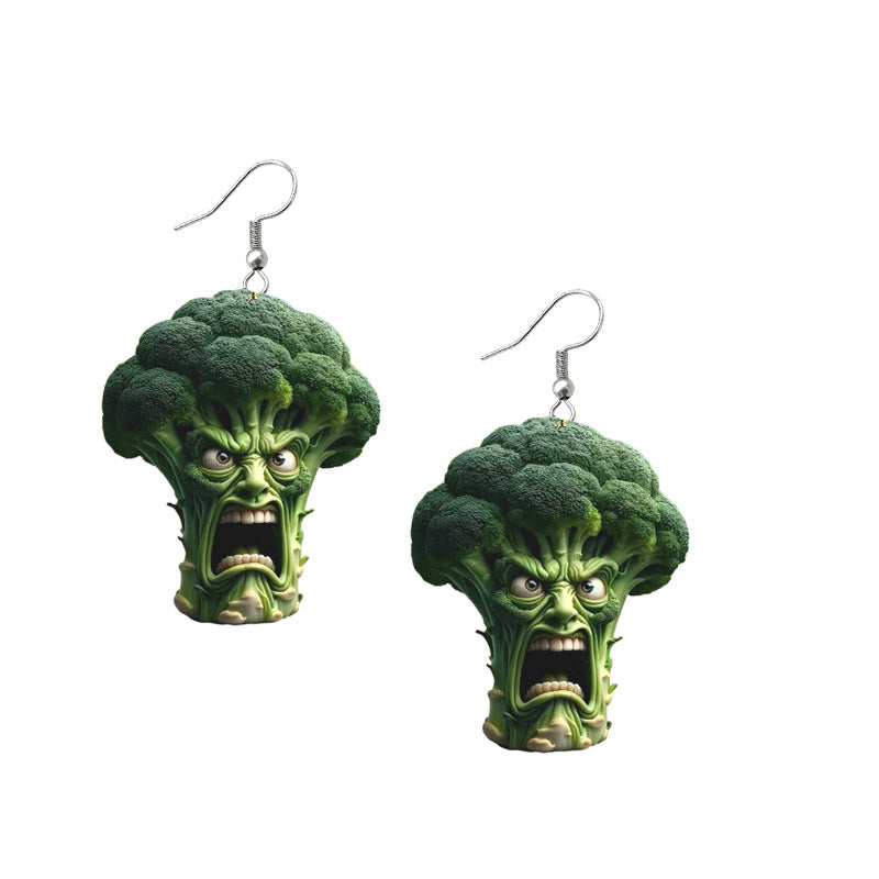 Wholesale Broccoli angry vegetable cartoon Acrylic Earrings