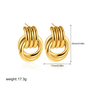 Wholesale Gold and Silver Double Color Stereo Double Ring Simple 3-layer Coil Wound Earrings
