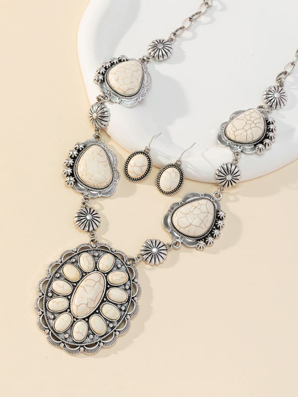 Wholesale Western style exaggerated shaped turquoise necklace and earring jewelry set