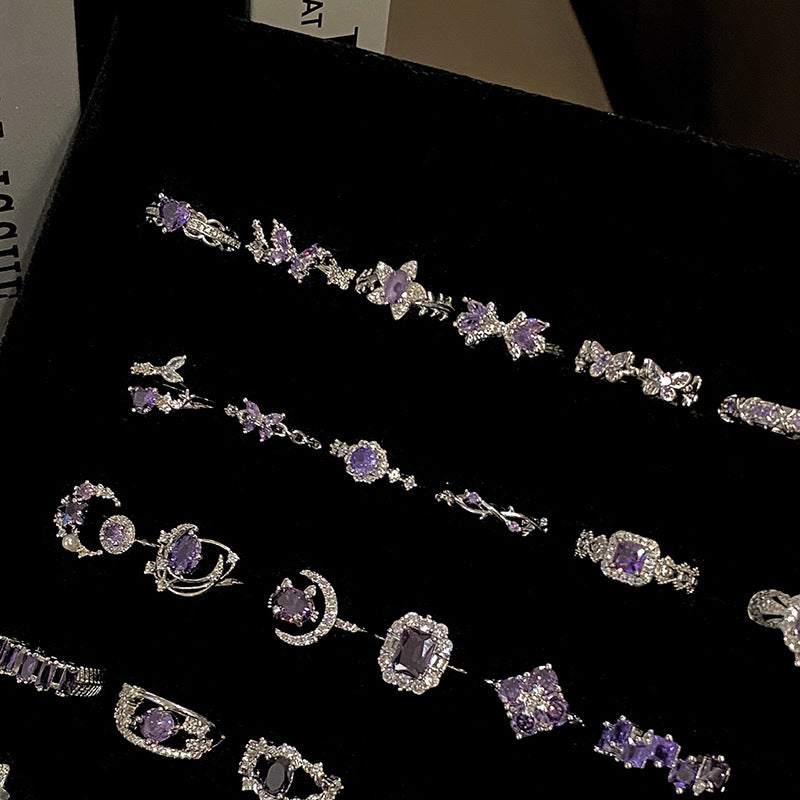 Wholesale Sweet Cool Geometric Purple Diamond Open Ring