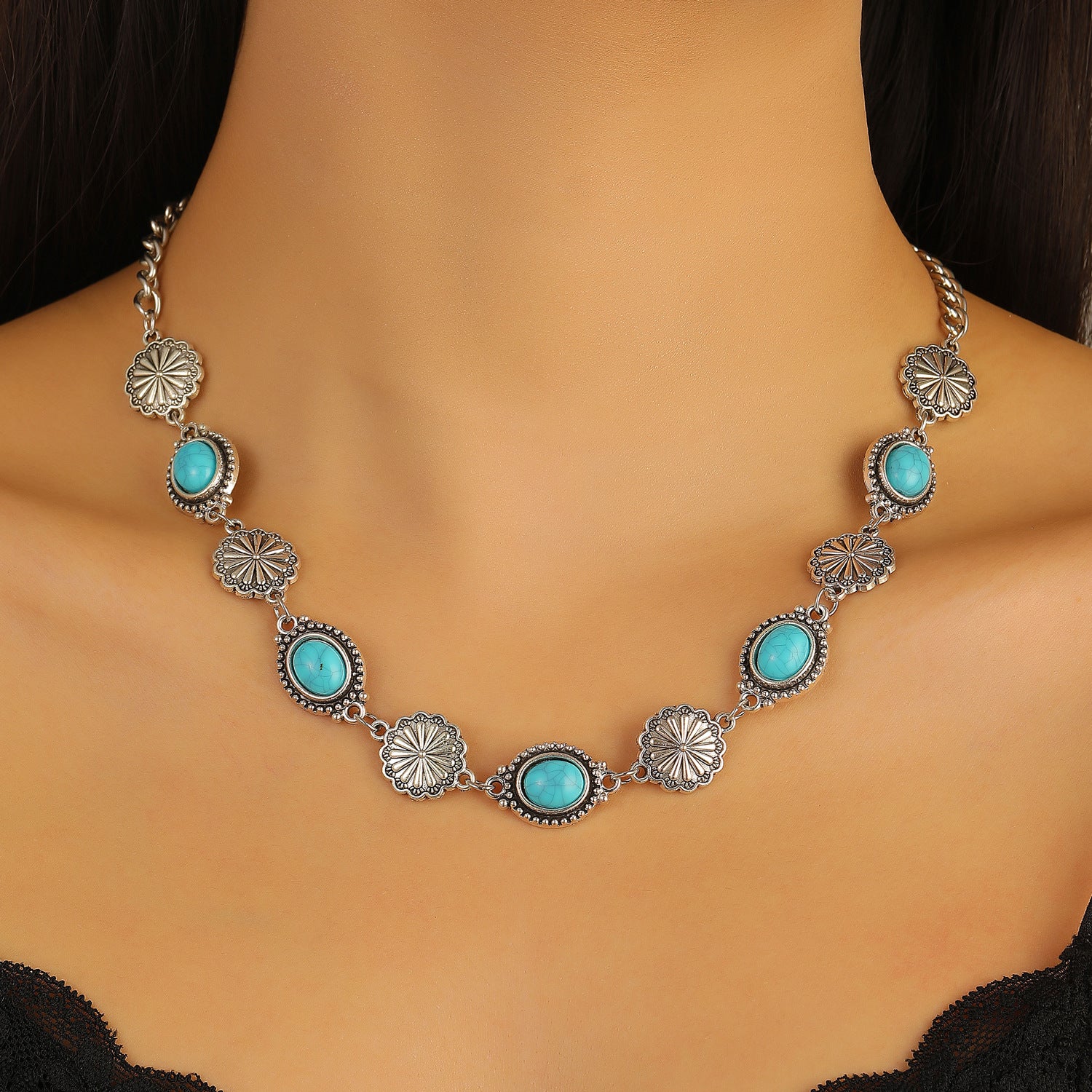 Wholesale Retro Bohemian Turquoise Necklace Bracelet Set Women S Ethnic Style Jewelry Accessory Gift Boutique Resale