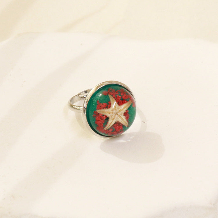 Wholesale 6pcs Starfish Amber Handmade Open Adjustable Ring