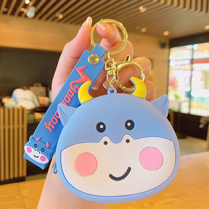 Llavero de monedera de monedas de vaca linda de pvc al por mayor
