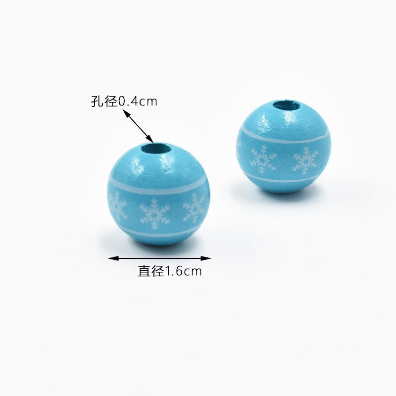 Wholesale 10pcs  Christmas Snowflake Wood Beads 16MM Colorful Printed Beads  Wood Beads