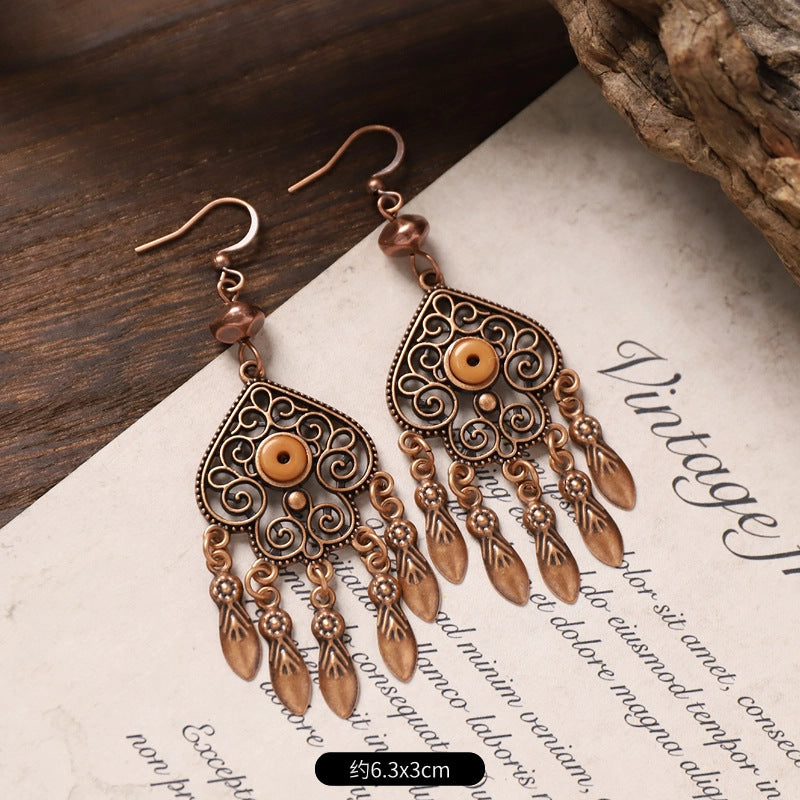 Wholesale Bohemian Feng Shui Drop shaped Long tassel Earrings