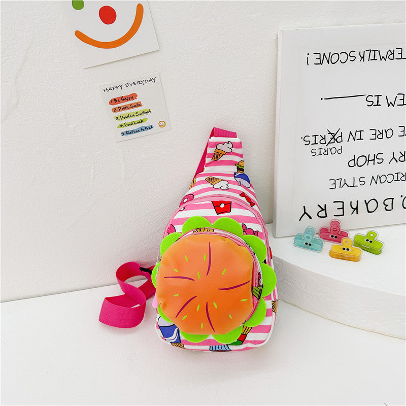 Hamburguesa de dibujos animados al por mayor linda bolsa de lienzo de cuerpo cruzado para niños