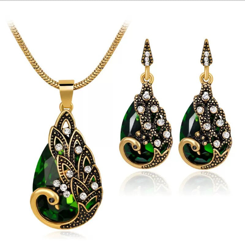 Wholesale Pink and white five petal flower necklace earring set