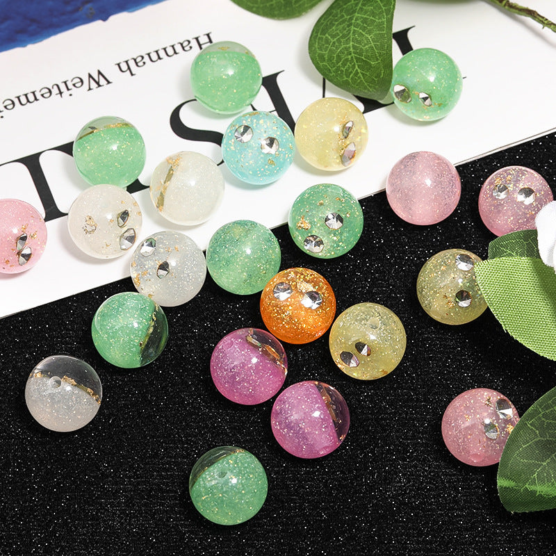 Wholesale 50pcs 16mm Gold Foil Rhinestone Resin Round Beads Sequins Straight Hole Beads