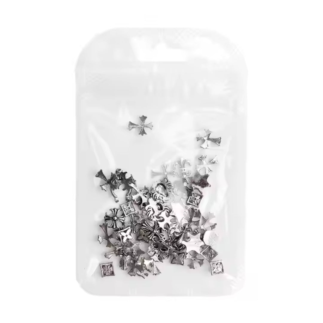 Wholesale 10pcs Retro nail accessories punk style cross dark silver metal nail accessories