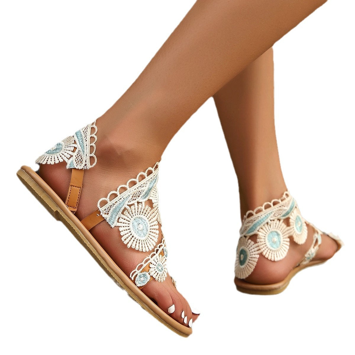 Wholesale Flower Beach Flat Bottomed Women's PU Sandals