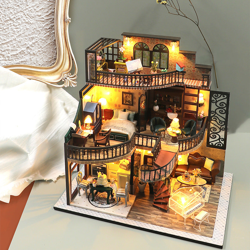 Wholesale diy wooden assembly cabin three-story loft apartment Doll Accessories