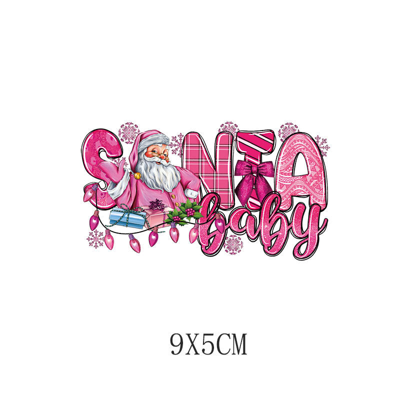 Wholesale 5pcs/pack Pink Christmas Heat Transfer Printing UV DTF Ready to Press Transfers Wraps