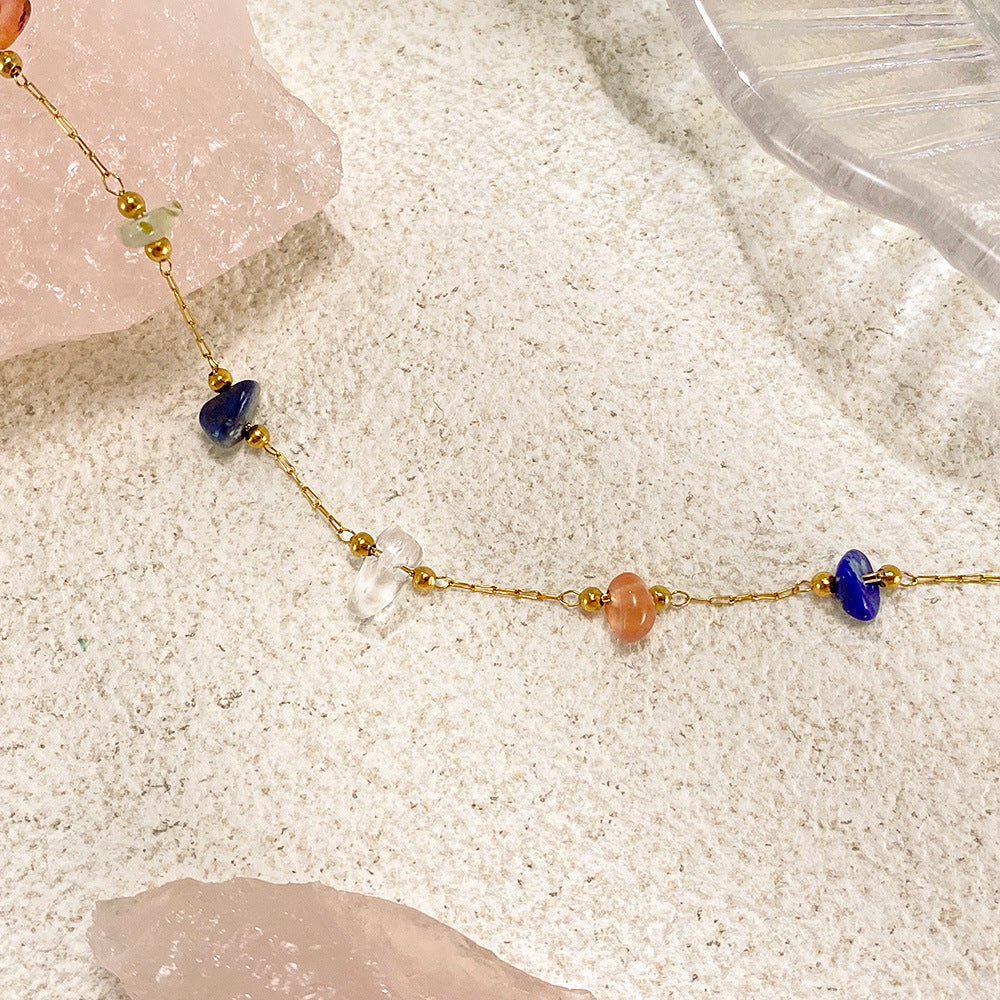 Wholesale Colorful natural stone titanium steel gold bracelet