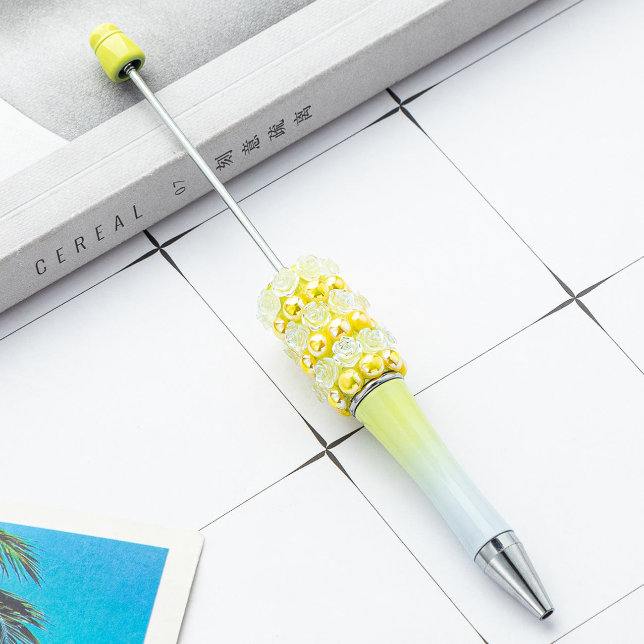 Wholesale Beadable Pens Rose Flower Handmade Stickers Multi-color Rotating Ballpoint Pens