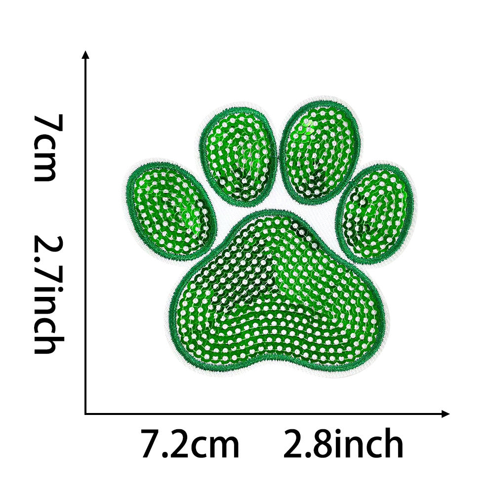 Wholesale Stylish Sequined Paw Print Iron On Patches Set Of 4 Colorful Animal Footprint Embroidery Appliques For DIY Fashion Pet Bags Cheerleading Costumes
