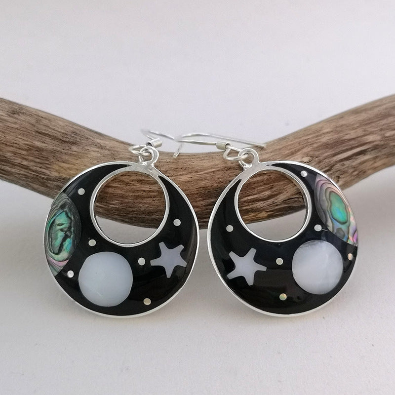 Wholesale Creative Flower Inlaid Purple Diamond Luxury Antique Silver Round Swing Earrings