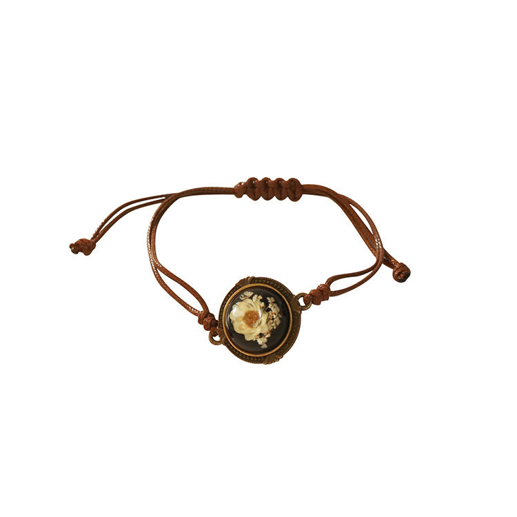 Wholesale 6pcs Vintage Maillard Dried Flower Wax Rope Bracelet