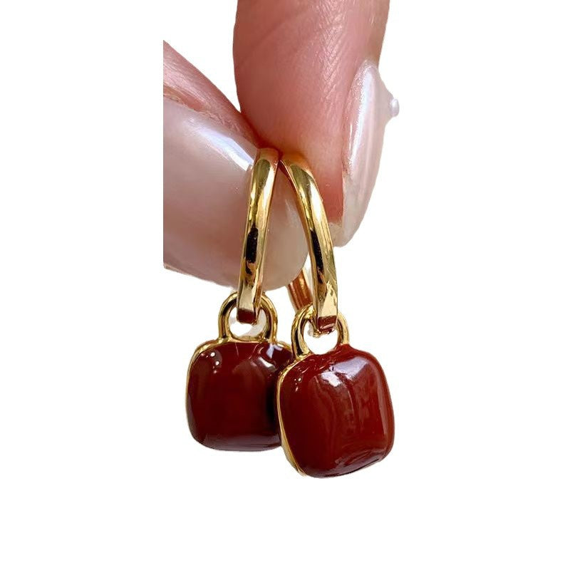 Wholesale wine red Square Vintage Elegant Festive Glaze Earrings