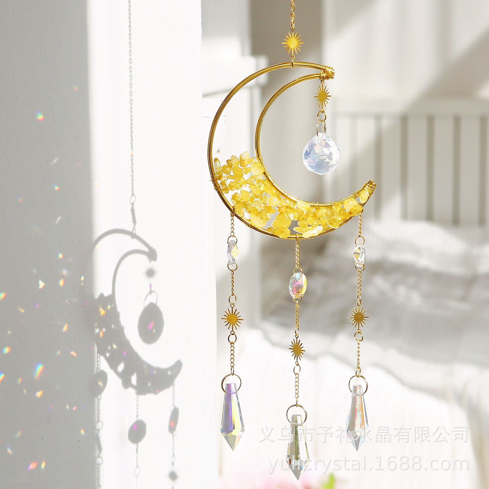 Wholesale Natural Gravel Moon Wind Chime Sun Catcher Pendant