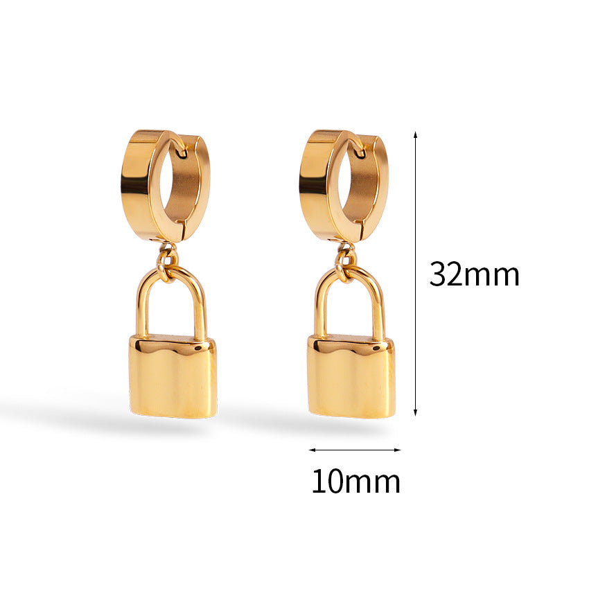 Wholesale Lock  Stainless Steel Earrings Ins18K Gold Earrings