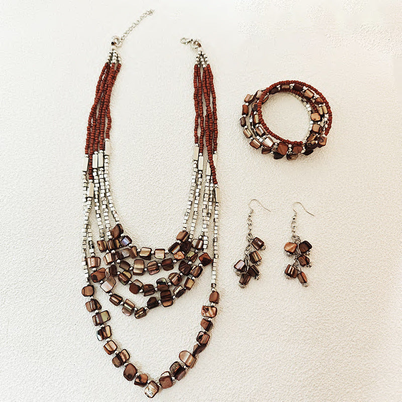 Wholesale Retro Ethnic Style Colorful Shell Earrings Bracelet Multi-layer Necklace
