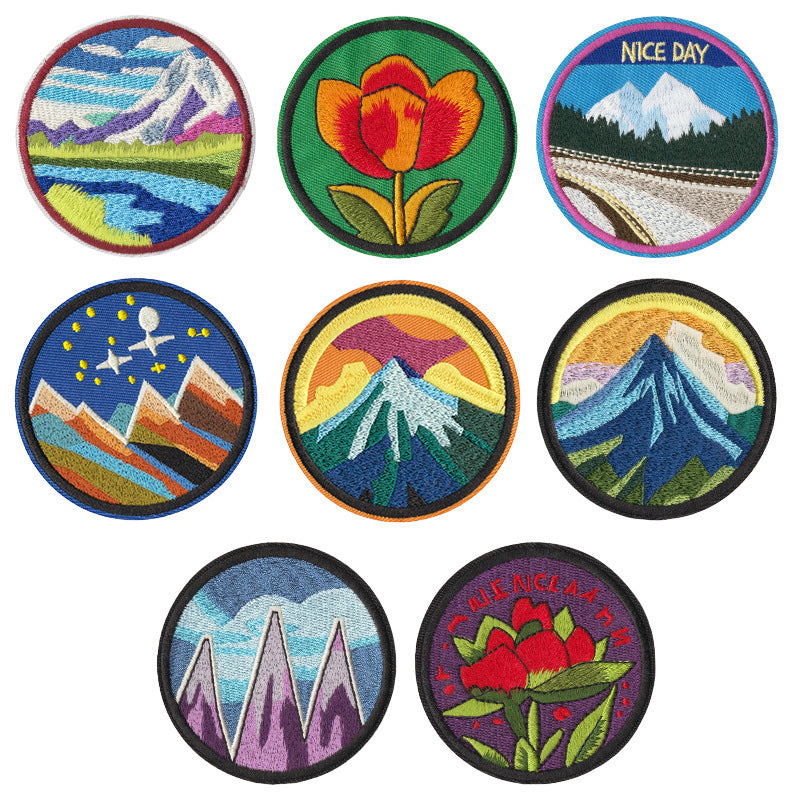 Wholesale Embroidered Patches Set Of 8 Snow Mountain Flower Design DIY Iron On For Backpack Towel Decorative Gift