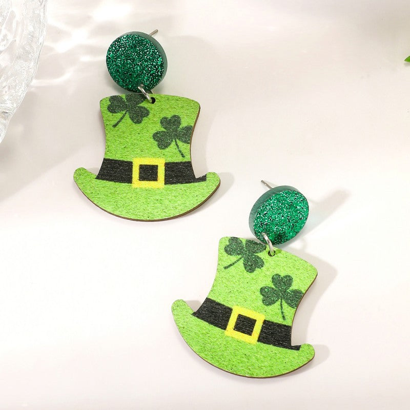 Wholesale St. Patrick's Day Heart Green Lucky Clover Earrings
