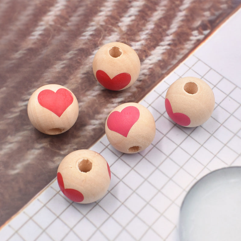 Wholesale 10PCS diy16mm Valentine's Day Love Color Wooden Beads