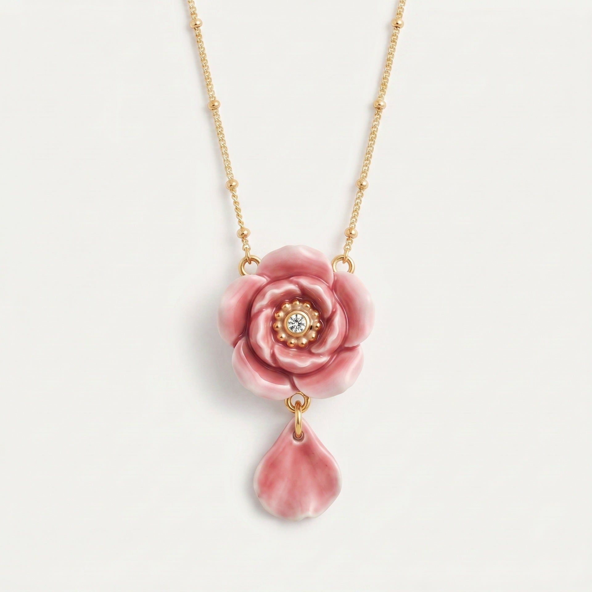 Wholesale Handmade Vintage Layered Flower Necklace With Gold Chain Pink Carnation Gradient Chic Fashion Accessory For Gift And Resale
