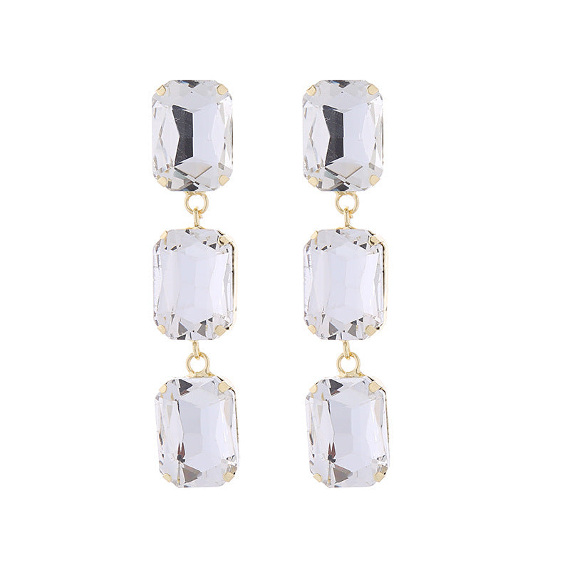 Wholesale Square Glass Diamond Earrings