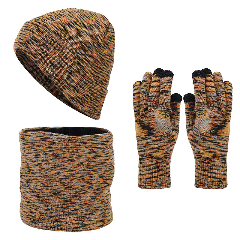 Wholesale Tie-dye Plus Velvet Warm and Cold-proof Knitted Hat, Neck Scarf and Gloves Set