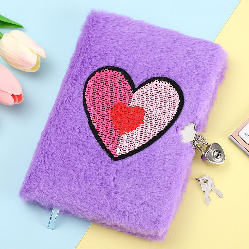 Wholesale 10pcs Love Sequin Plush Creative Notebook with Lock