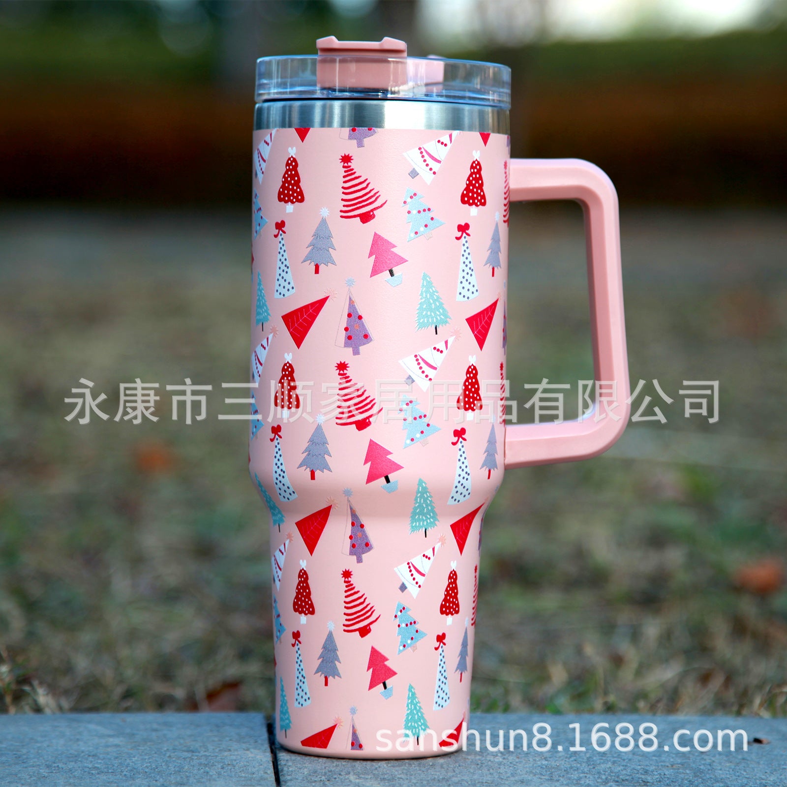Wholesale 40oz Christmas handle car thermos cup with straw to keep cold Tumbler ice cup