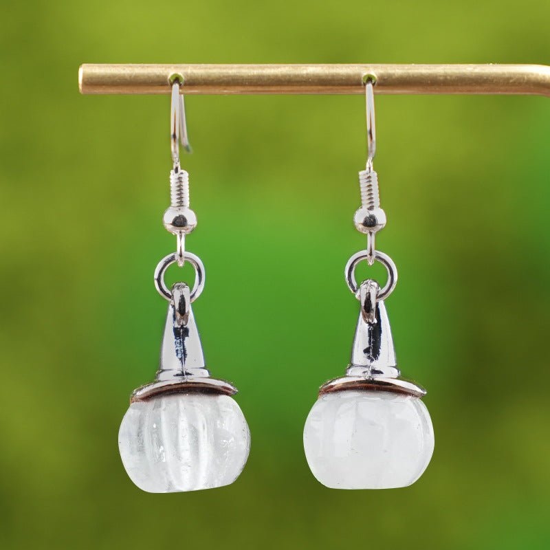 Wholesale  Vintage Agate Pumpkin Crystal Pumpkin Shaped Witch Hat Earrings