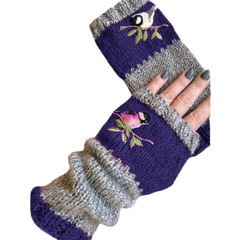 Wholesale Warm Patchwork Embroidered Gloves