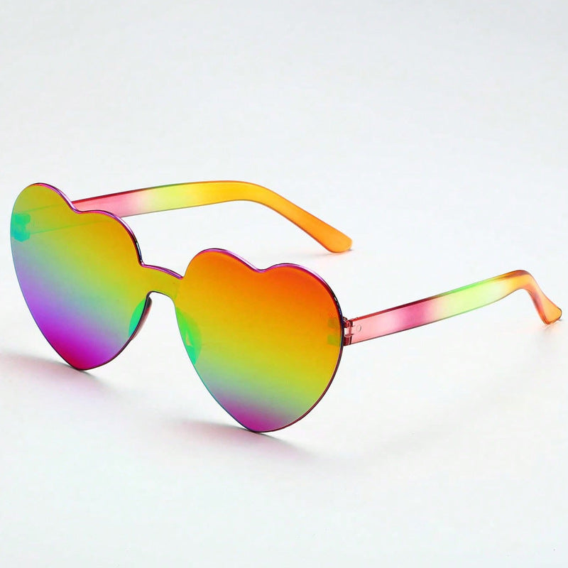 Wholesale Peach Jelly Color Frameless Heart-shaped One-piece Glasses